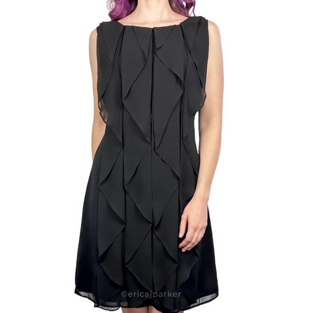Calvin Klein NWT Sleeveless Black Ruffle Chiffon Mini Dress Size 6